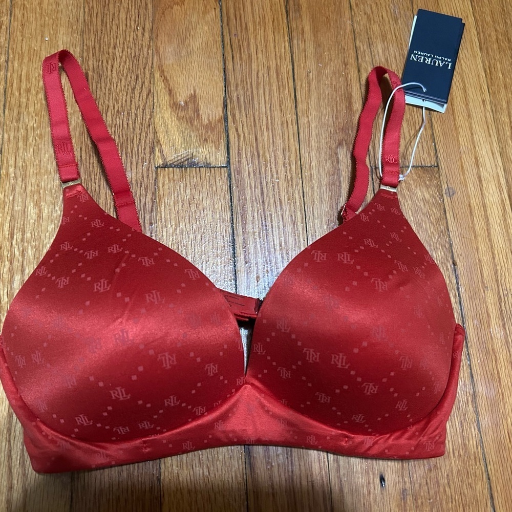 $58 Lauren Ralph Lauren Comfort Collection‎ Repeat-Logo T-shirt Bra Size 34D Red